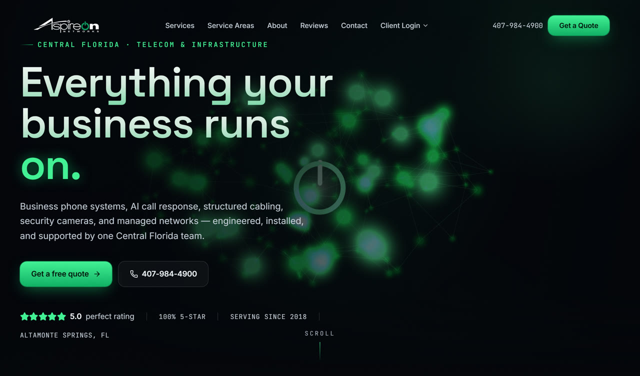 Screenshot of the AspireOn Networks website homepage